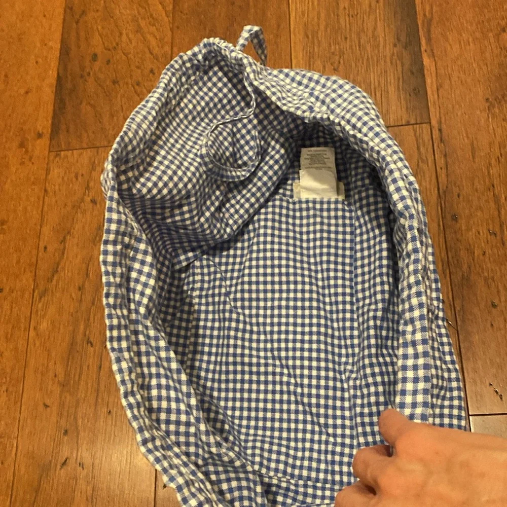 Pottery Barn Kids Blue and White Gingham Fabric Storage Basket